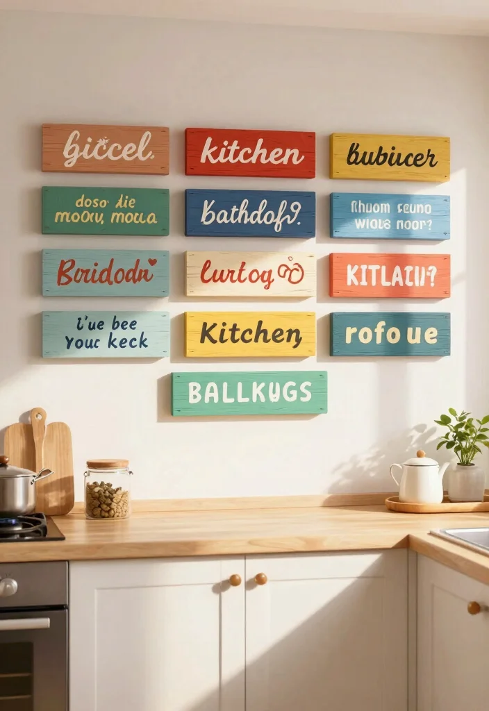 15 Above Cabinet Decor Kitchen Modern Ideas That Shine - 10. Colorful Wooden Signs 1