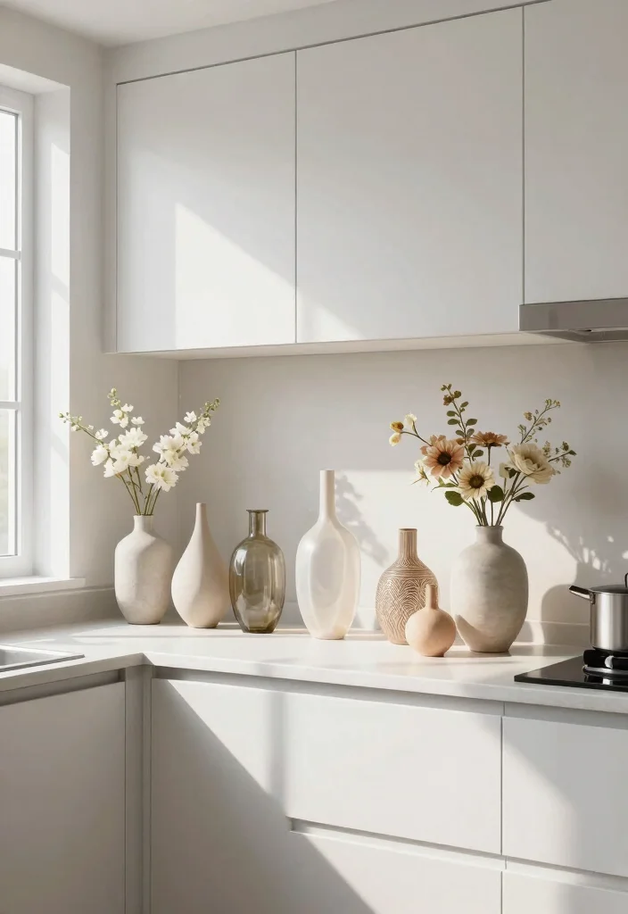 15 Above Cabinet Decor Kitchen Modern Ideas That Shine - 11. Stylish Vases 1