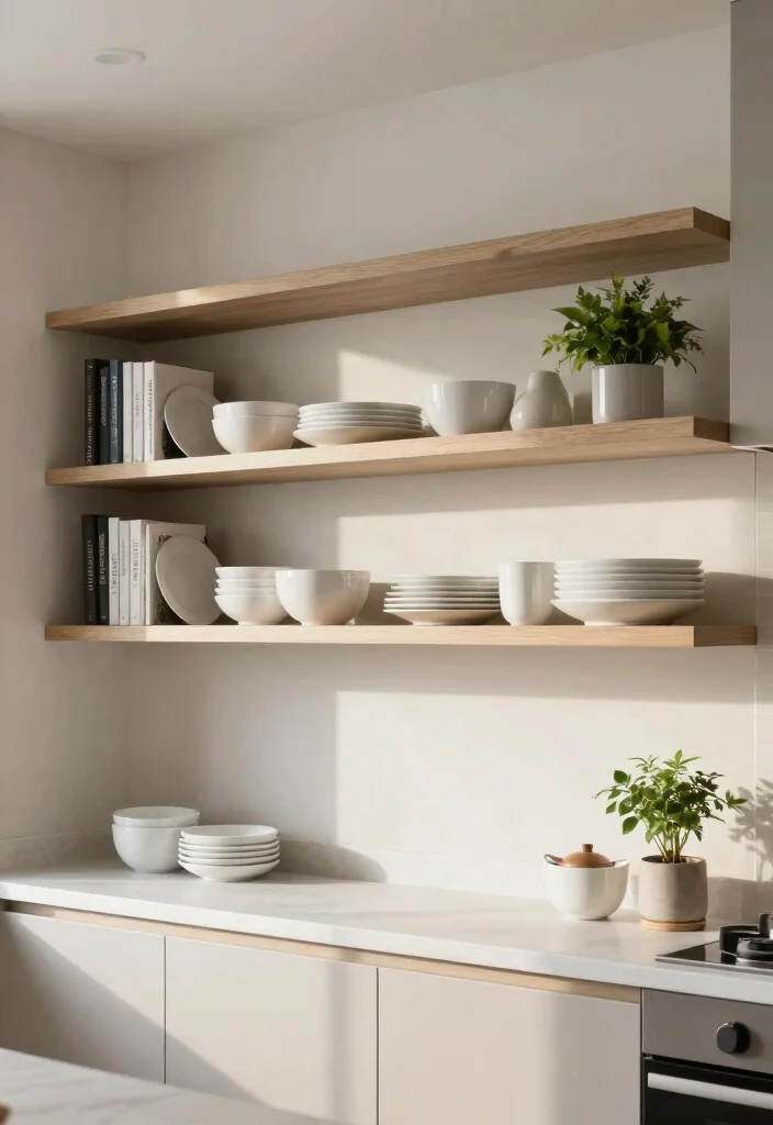 15 Above Cabinet Decor Kitchen Modern Ideas That Shine - 2. Minimalist Display Shelves 1