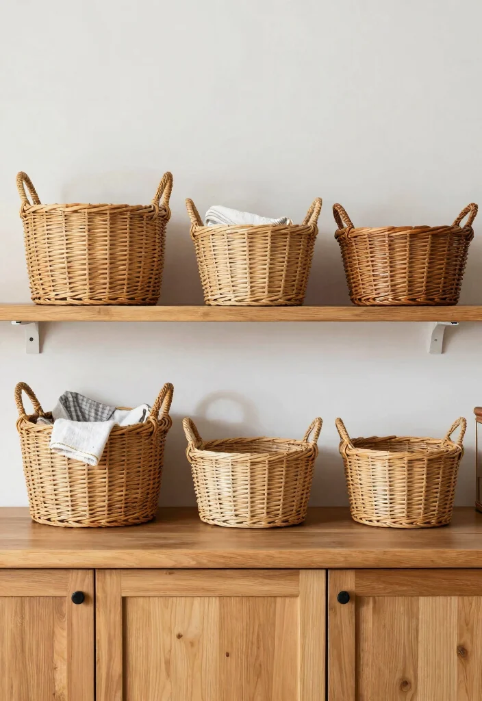 15 Above Cabinet Decor Kitchen Modern Ideas That Shine - 3. Stylish Baskets 1