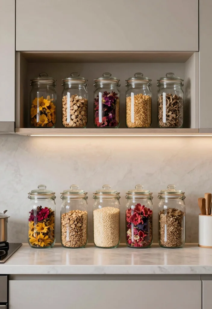 15 Above Cabinet Decor Kitchen Modern Ideas That Shine - 7. Elegant Glass Jars 1