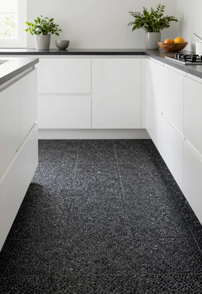 15 Black Kitchen Floor Tiles Ideas With Sleek Finish 14 15 Black Kitchen Floor Tiles Ideas With Sleek Finish - 14. Black Pebble Tiles 1
