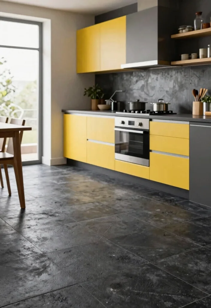 15 Black Kitchen Floor Tiles Ideas With Sleek Finish 15 15 Black Kitchen Floor Tiles Ideas With Sleek Finish - 15. Black Stained Concrete Tiles 1