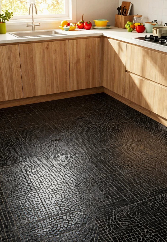 15 Black Kitchen Floor Tiles Ideas With Sleek Finish 3 15 Black Kitchen Floor Tiles Ideas With Sleek Finish - 3. Black Mosaic Tiles 1
