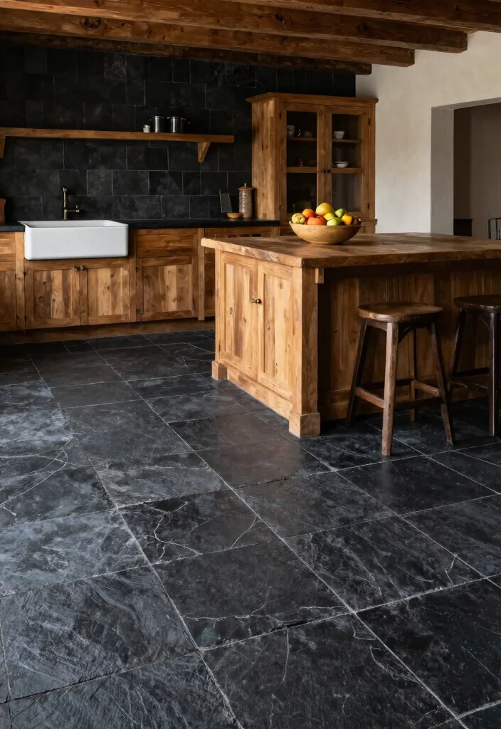 15 Black Kitchen Floor Tiles Ideas With Sleek Finish 4 15 Black Kitchen Floor Tiles Ideas With Sleek Finish - 4. Textured Black Slate Tiles 1