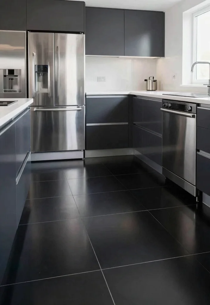 15 Black Kitchen Floor Tiles Ideas With Sleek Finish 7 15 Black Kitchen Floor Tiles Ideas With Sleek Finish - 7. Sleek Black Porcelain Tiles 1