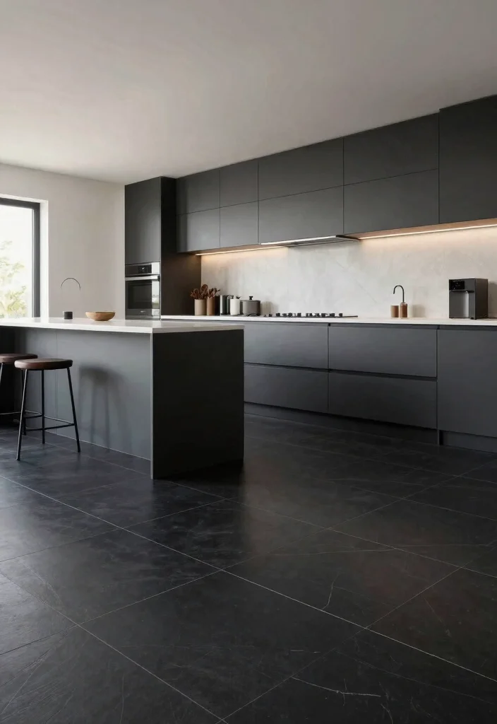 15 Black Kitchen Floor Tiles Ideas With Sleek Finish 9 15 Black Kitchen Floor Tiles Ideas With Sleek Finish - 9. Large Format Black Tiles 1