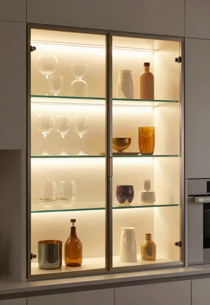 15 Glass Kitchen Cabinets Decor Ideas With Elegant Touch - 10. Elegant Accent Lighting 1