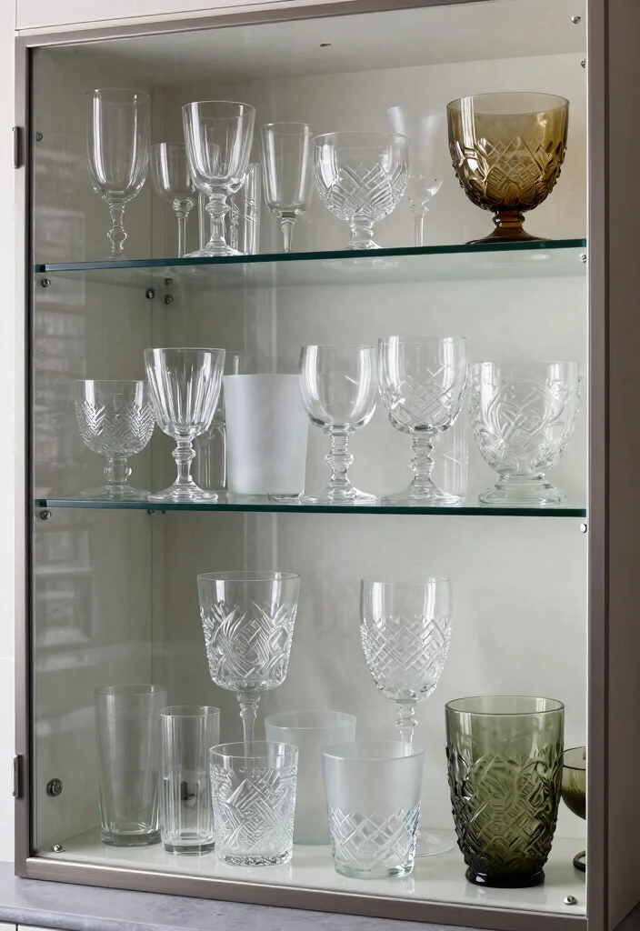 15 Glass Kitchen Cabinets Decor Ideas With Elegant Touch - 11. Mix and Match Glass Styles 1