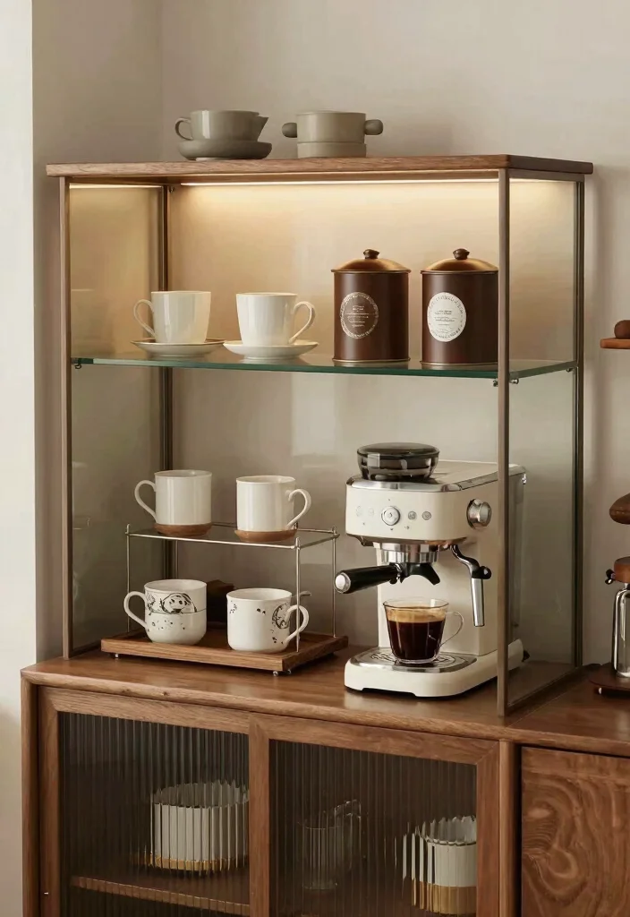 15 Glass Kitchen Cabinets Decor Ideas With Elegant Touch - 12. Create a Coffee Bar Corner 1
