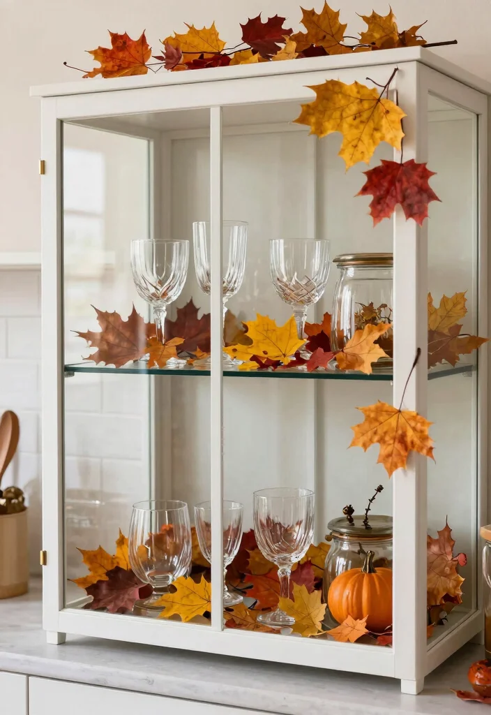 15 Glass Kitchen Cabinets Decor Ideas With Elegant Touch - 14. Seasonal Decor Updates 1