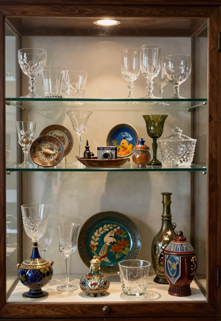 15 Glass Kitchen Cabinets Decor Ideas With Elegant Touch - 15. Incorporate Unique Artifacts 1