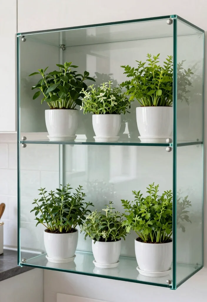 15 Glass Kitchen Cabinets Decor Ideas With Elegant Touch - 3. Add Greenery for a Fresh Touch 1
