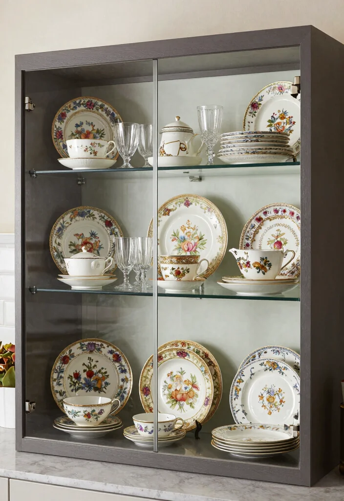 15 Glass Kitchen Cabinets Decor Ideas With Elegant Touch - 9. Personalize with Family Heirlooms 1