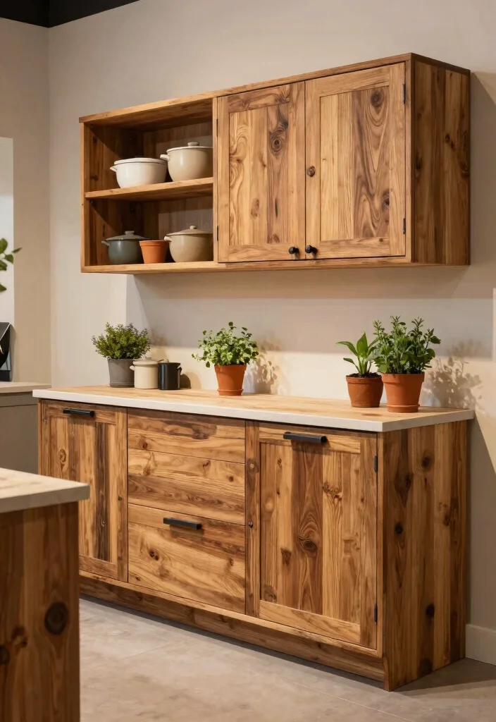 15 Kitchen Cabinets Showroom Ideas With Inspiring Displays - 1. Reclaimed Wood Wonders 1