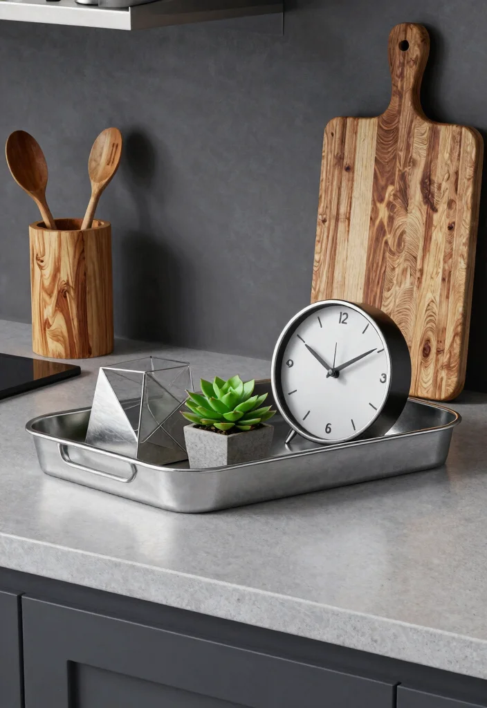 15 Kitchen Tray Decor Countertops Ideas With Styled Layers 11 15 Kitchen Tray Decor Countertops Ideas With Styled Layers - 11. Modern Industrial Tray Decor 1