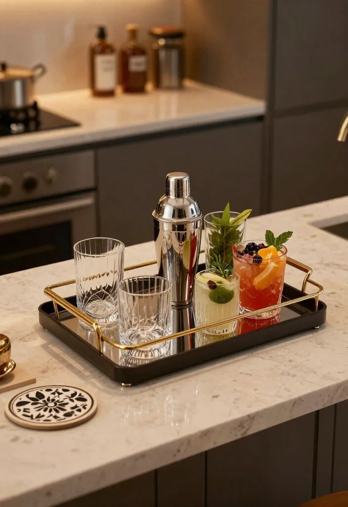 15 Kitchen Tray Decor Countertops Ideas With Styled Layers 14 15 Kitchen Tray Decor Countertops Ideas With Styled Layers - 14. Chic Bar Cart Tray Setup 1