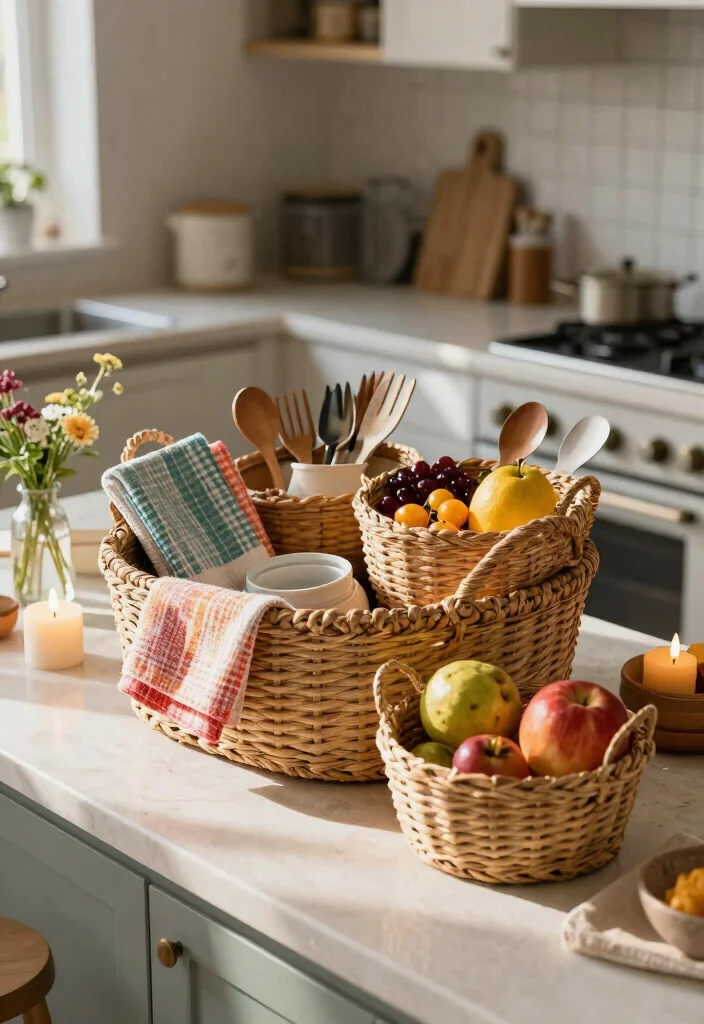 15 Kitchen Tray Decor Countertops Ideas With Styled Layers 3 15 Kitchen Tray Decor Countertops Ideas With Styled Layers - 3. Layered Textures with Woven Baskets 1
