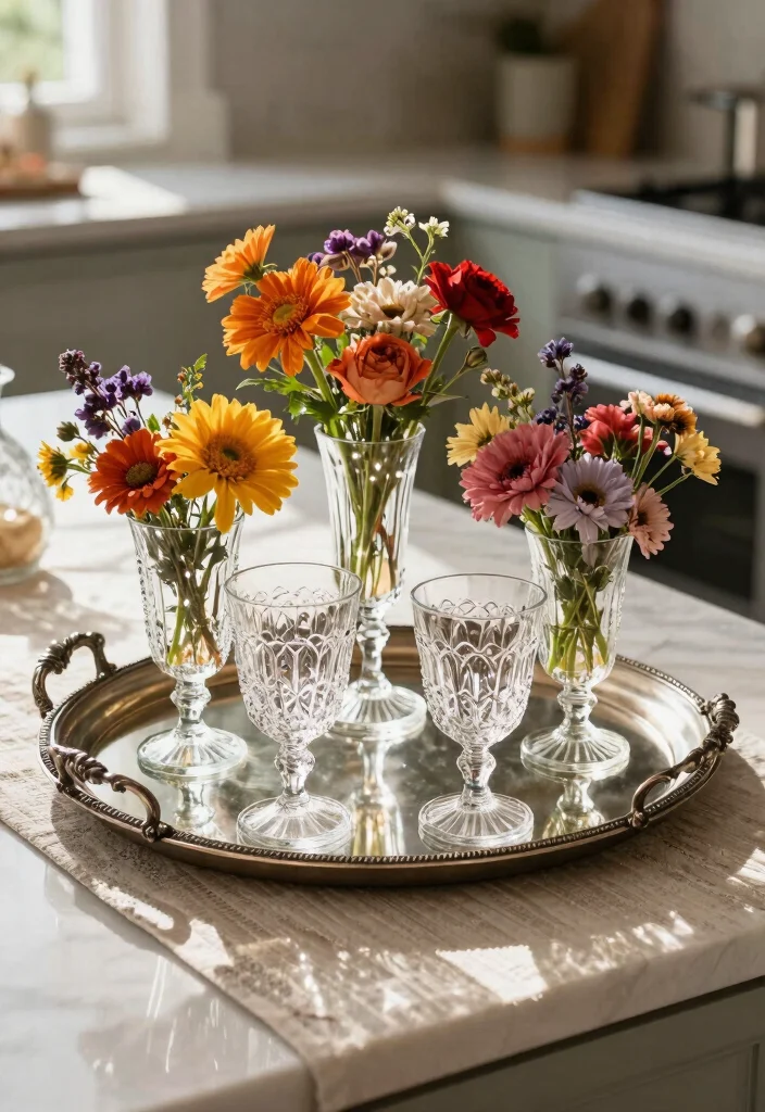 15 Kitchen Tray Decor Countertops Ideas With Styled Layers 4 15 Kitchen Tray Decor Countertops Ideas With Styled Layers - 4. Vintage Glassware Collection 1