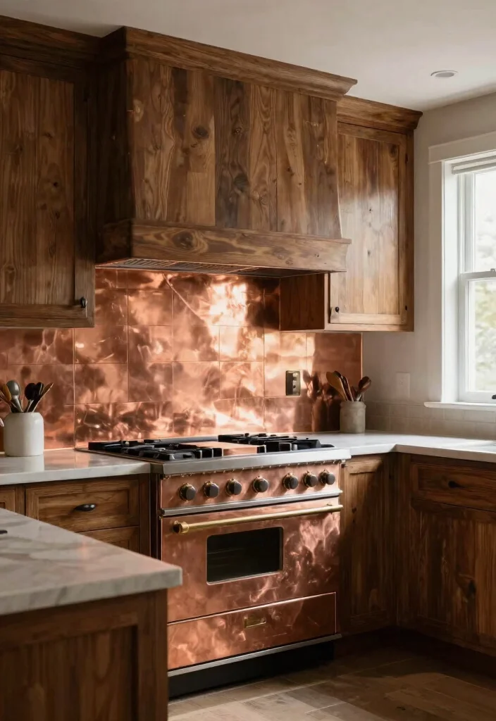 15 Kitchen Window Backsplash Ideas With Unique Charm - 11. Copper or Metal Accents 1