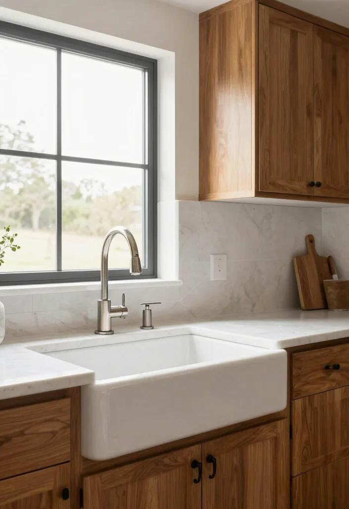 15 Kitchen Window Backsplash Ideas With Unique Charm - 13. Farmhouse Sink with Integrated Backsplash 1