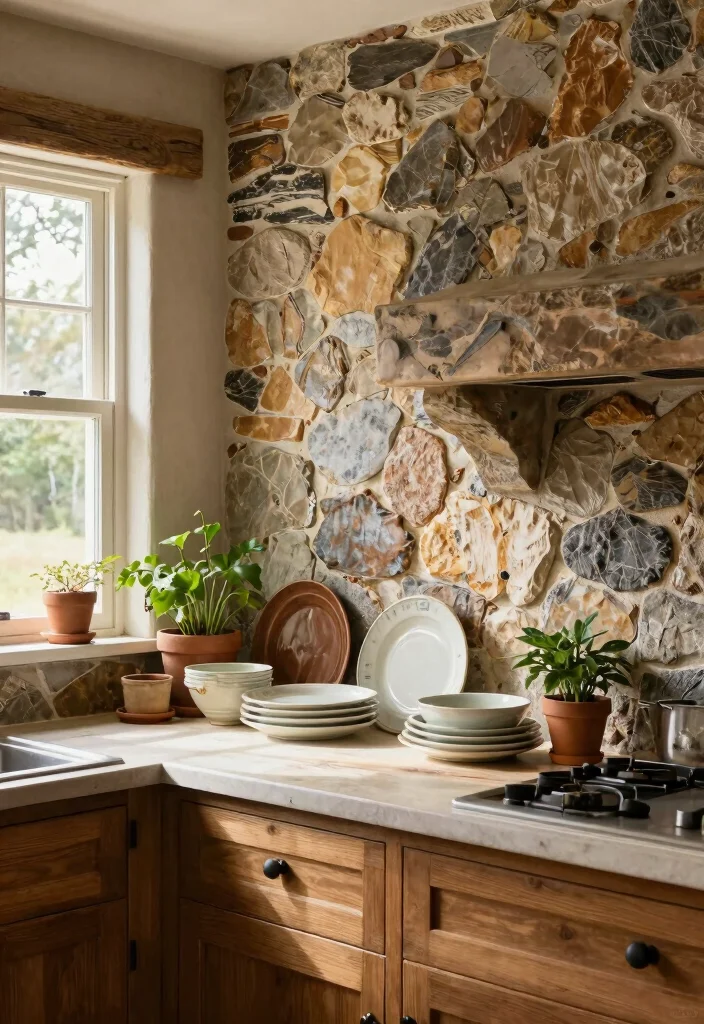 15 Kitchen Window Backsplash Ideas With Unique Charm - 2. Rustic Stonework 1