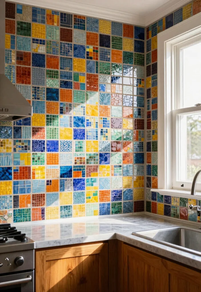 15 Kitchen Window Backsplash Ideas With Unique Charm - 6. Bright Colored Mosaic 1