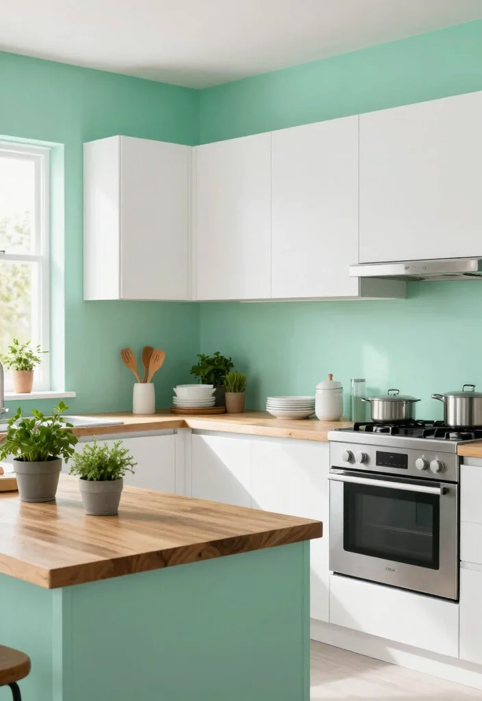 15 Light Green Kitchen Walls Ideas With Fresh Vibes - 1. Mint Madness 1