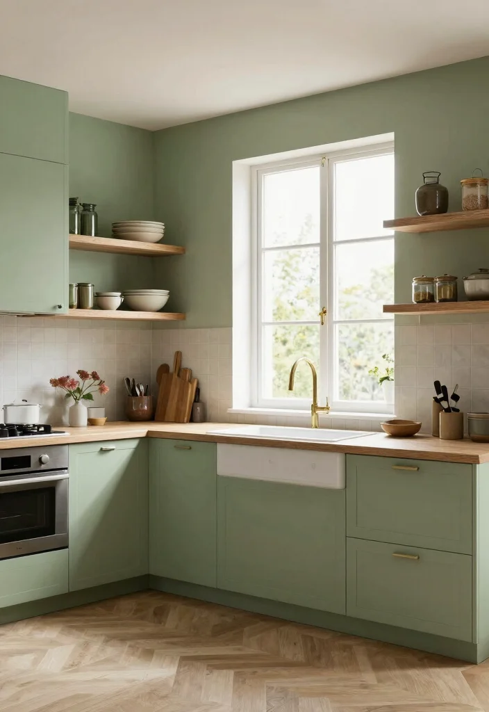 15 Light Green Kitchen Walls Ideas With Fresh Vibes - 11. Lovely Light Forest 1