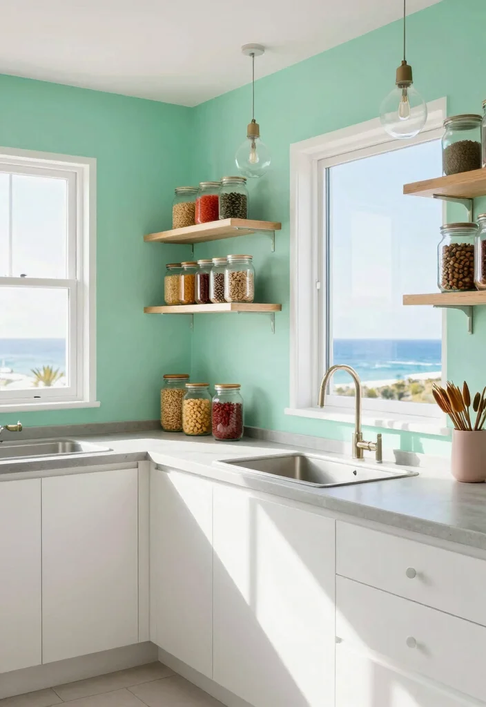 15 Light Green Kitchen Walls Ideas With Fresh Vibes - 3. Breezy Seafoam 1
