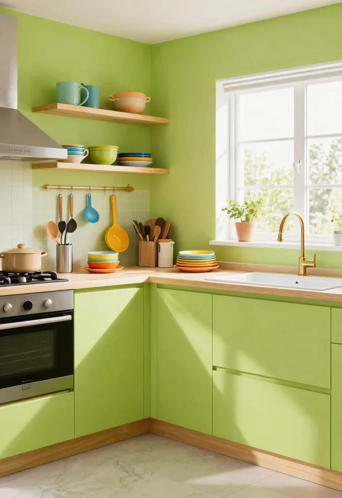 15 Light Green Kitchen Walls Ideas With Fresh Vibes - 8. Cheerful Chartreuse 1