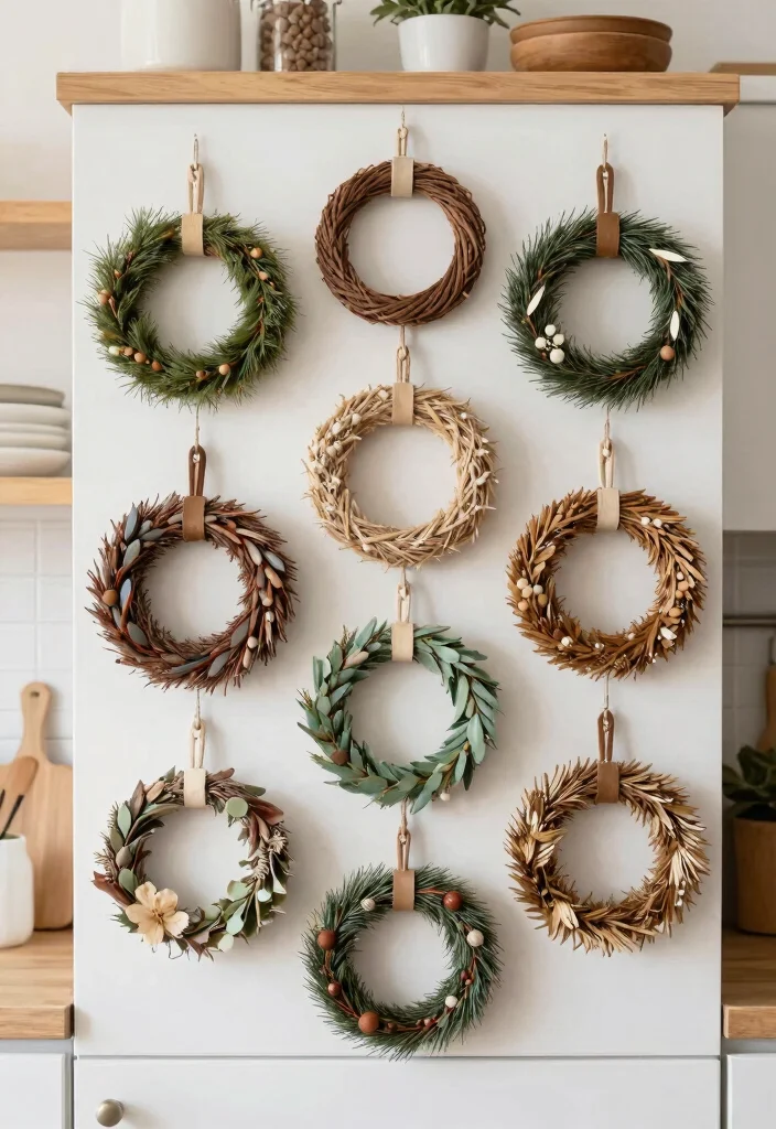 15 Mini Wreaths on Kitchen Cabinets Ideas With Festive Touch 11 15 Mini Wreaths on Kitchen Cabinets Ideas With Festive Touch - 11. Layered Wreaths 1