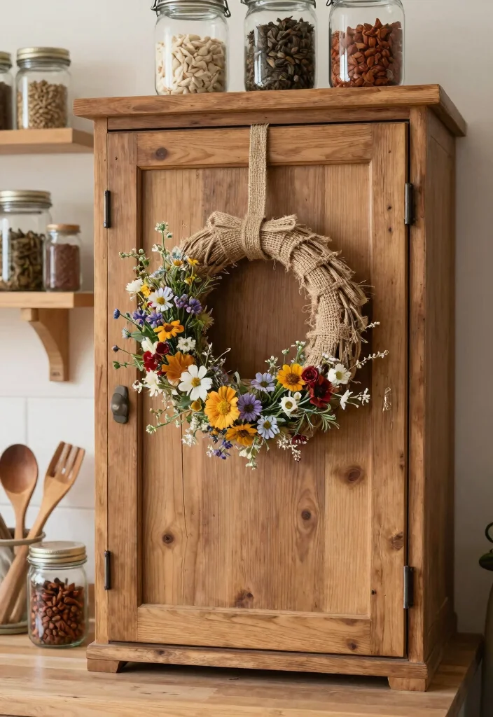15 Mini Wreaths on Kitchen Cabinets Ideas With Festive Touch 12 15 Mini Wreaths on Kitchen Cabinets Ideas With Festive Touch - 12. Farmhouse Chic Wreaths 1