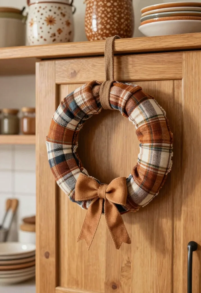 15 Mini Wreaths on Kitchen Cabinets Ideas With Festive Touch 15 15 Mini Wreaths on Kitchen Cabinets Ideas With Festive Touch - 15. Rustic Charm with Plaid 1