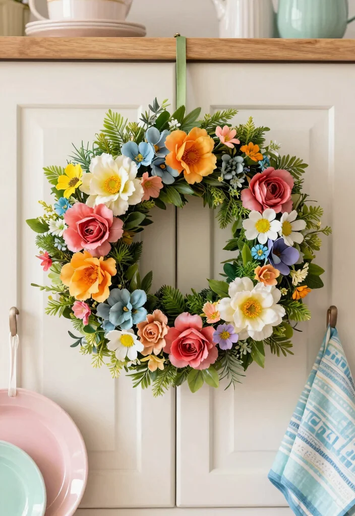 15 Mini Wreaths on Kitchen Cabinets Ideas With Festive Touch 4 15 Mini Wreaths on Kitchen Cabinets Ideas With Festive Touch - 4. Floral Accented Wreaths 1