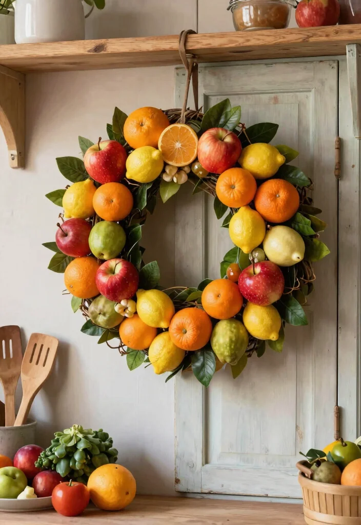 15 Mini Wreaths on Kitchen Cabinets Ideas With Festive Touch 6 15 Mini Wreaths on Kitchen Cabinets Ideas With Festive Touch - 6. Seasonal Fruit Wreaths 1