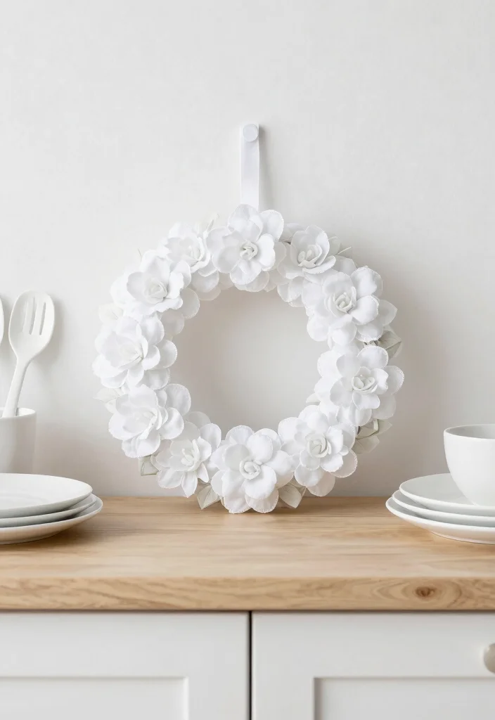 15 Mini Wreaths on Kitchen Cabinets Ideas With Festive Touch 7 15 Mini Wreaths on Kitchen Cabinets Ideas With Festive Touch - 7. Monochromatic Minimalist Wreaths 1
