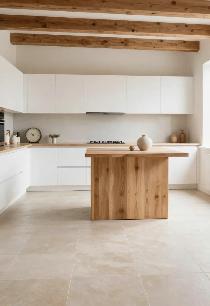 16 Beige Tile Kitchen Ideas With Soft Neutral Elegance 2 16 Beige Tile Kitchen Ideas With Soft Neutral Elegance - 2. Minimalism Meets Rustic Touches 1