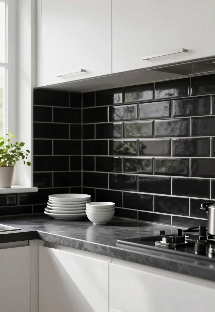 16 Black Backsplash Kitchen White Cabinets Ideas With Bold Edge - 1. Elegant Subway Tile 1