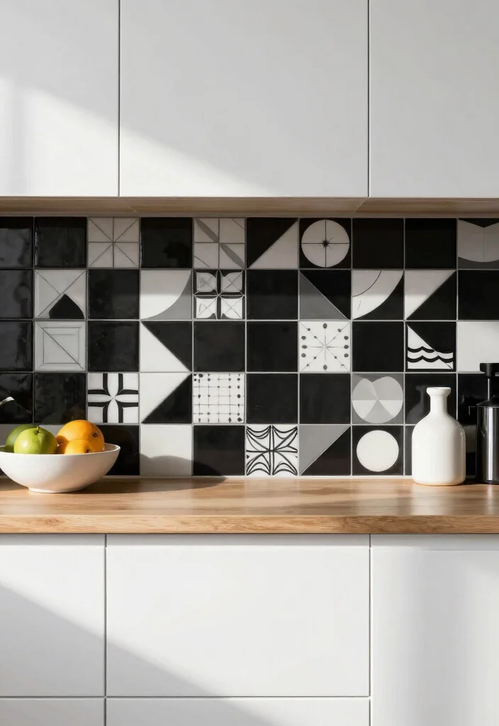 16 Black Backsplash Kitchen White Cabinets Ideas With Bold Edge - 2. Bold Geometric Patterns 1