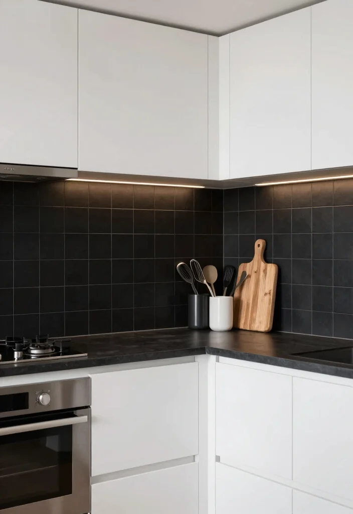16 Black Backsplash Kitchen White Cabinets Ideas With Bold Edge - 3. Matte Black Tiles 1
