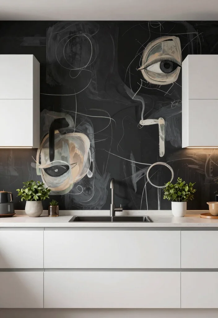 16 Black Backsplash Kitchen White Cabinets Ideas With Bold Edge - 7. Artistic Wall Murals 1
