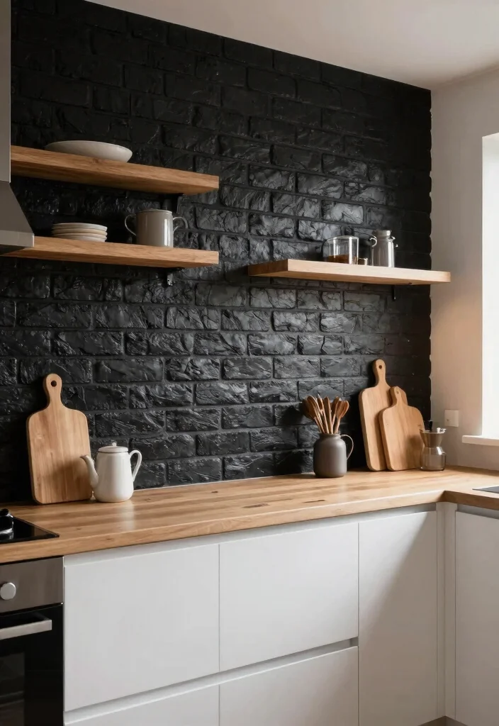 16 Black Backsplash Kitchen White Cabinets Ideas With Bold Edge - 8. Black Brick Backsplash 1