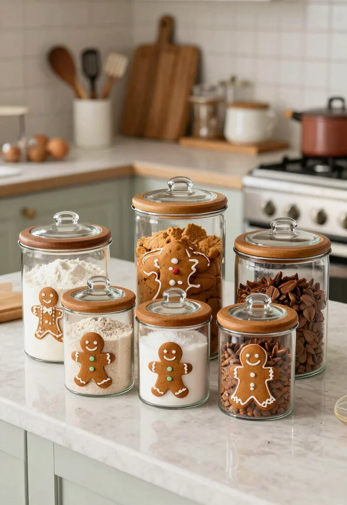 16 Gingerbread Kitchen Decor Ideas With Sweet Holiday Charm - 8. Gingerbread-Themed Canisters 1