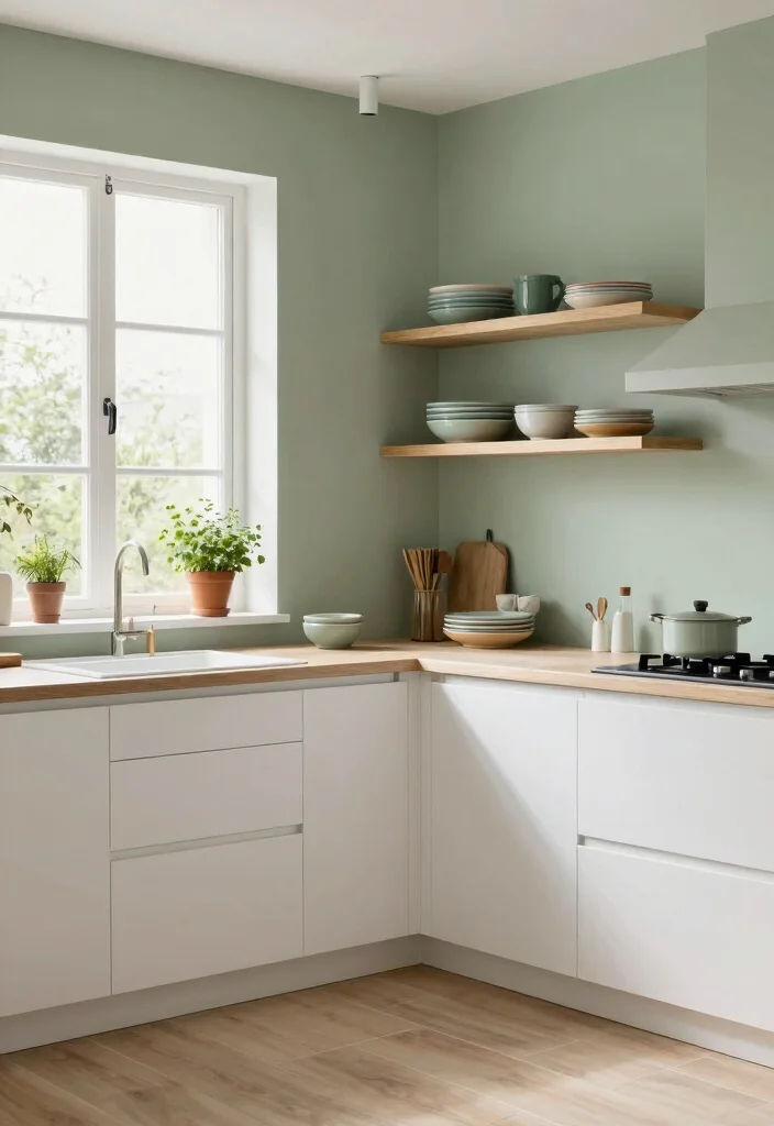 16 Green Kitchen Walls White Cabinets Ideas With Fresh Contrast 1 16 Green Kitchen Walls White Cabinets Ideas With Fresh Contrast - 1. Soft Sage Green for a Calming Effect 1