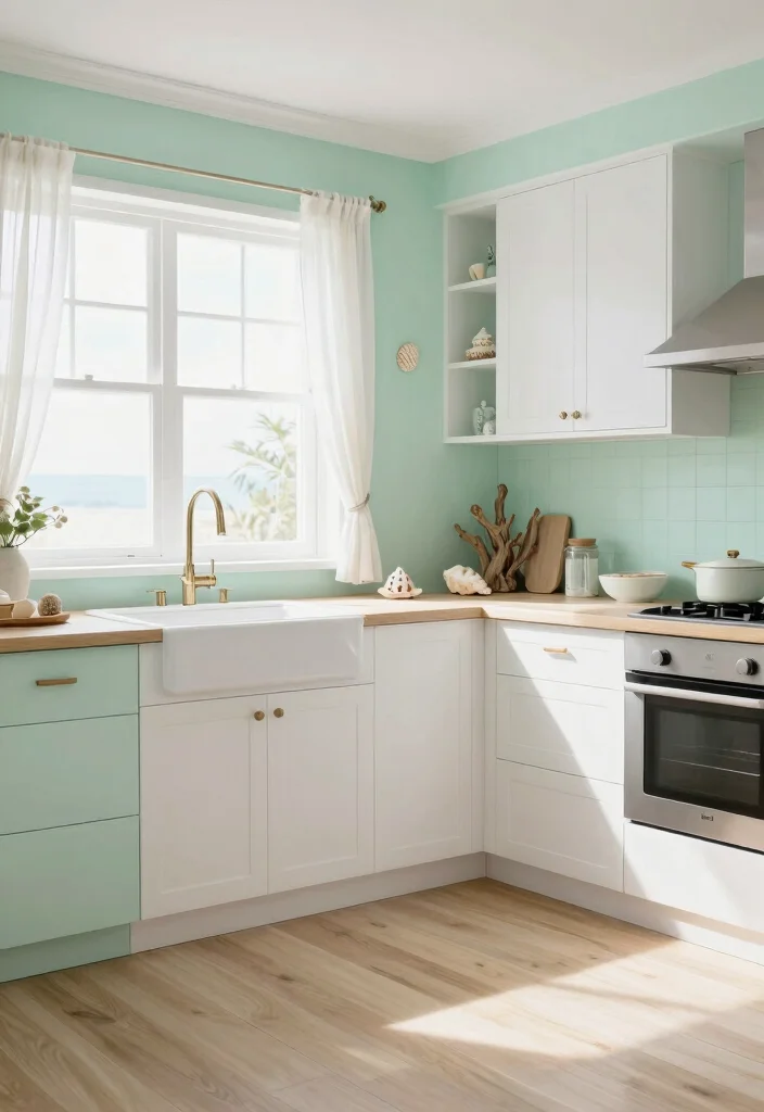 16 Green Kitchen Walls White Cabinets Ideas With Fresh Contrast 5 16 Green Kitchen Walls White Cabinets Ideas With Fresh Contrast - 5. Seafoam Green for a Beachy Vibe 1