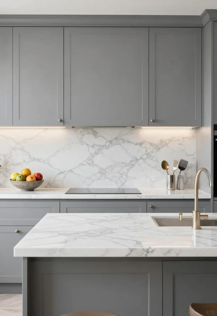 16 Grey Cabinets Kitchen 2026 Trending Ideas With Modern Elegance - 7. Grey Cabinets with White Marble 1