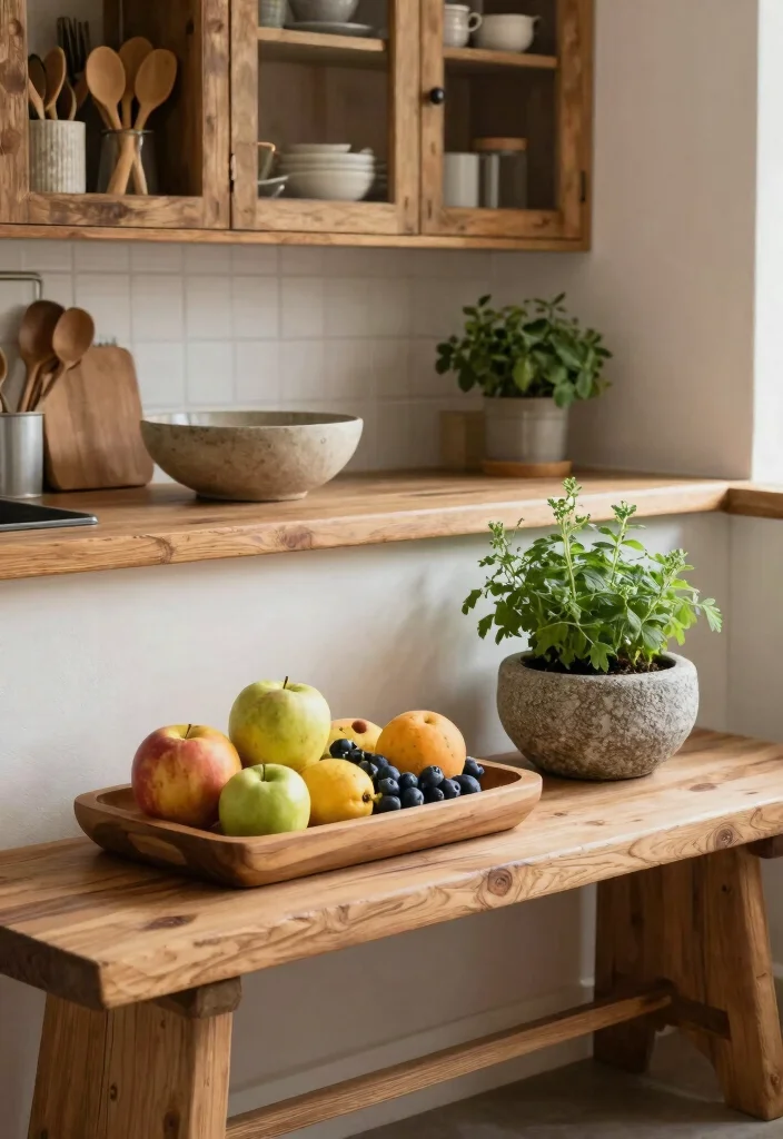 16 Kitchen Bench Decor Ideas With Casual Charm 10 16 Kitchen Bench Decor Ideas With Casual Charm - 10. Incorporate Natural Elements 1
