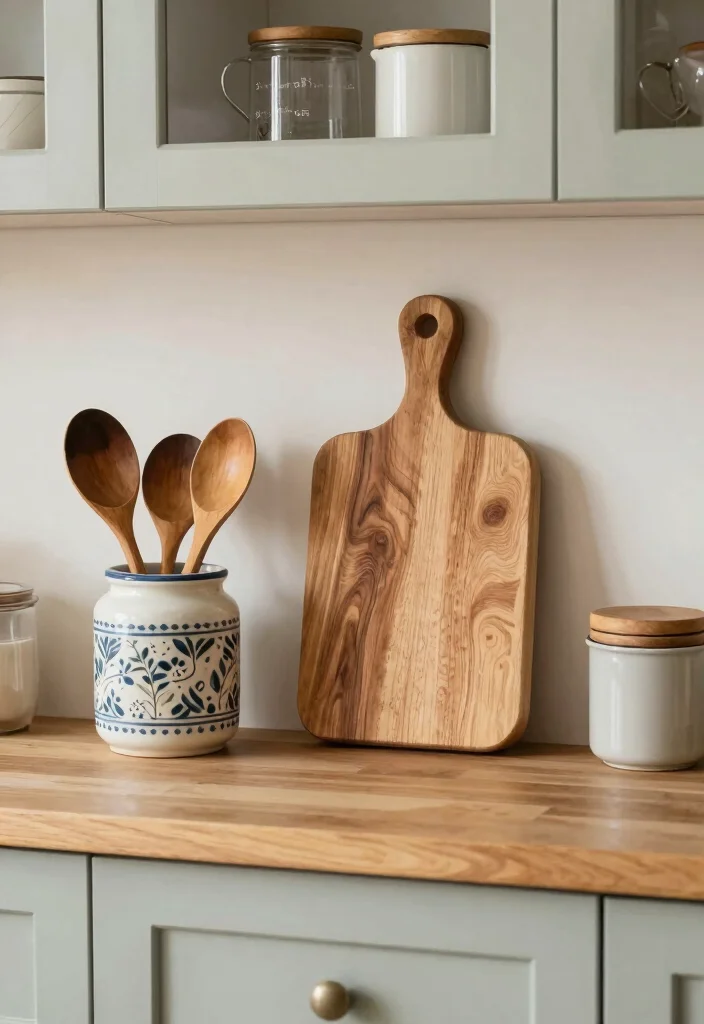 16 Kitchen Bench Decor Ideas With Casual Charm 13 16 Kitchen Bench Decor Ideas With Casual Charm - 13. Use Functional Items as Decor 1