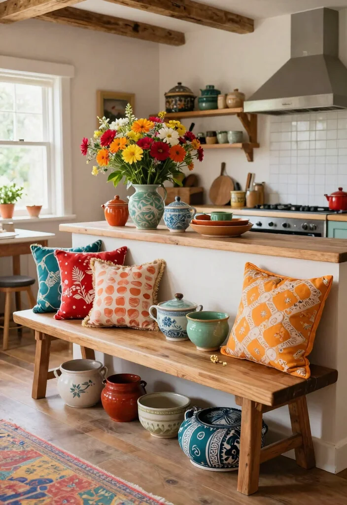 16 Kitchen Bench Decor Ideas With Casual Charm 14 16 Kitchen Bench Decor Ideas With Casual Charm - 14. Incorporate Colorful Accents 1